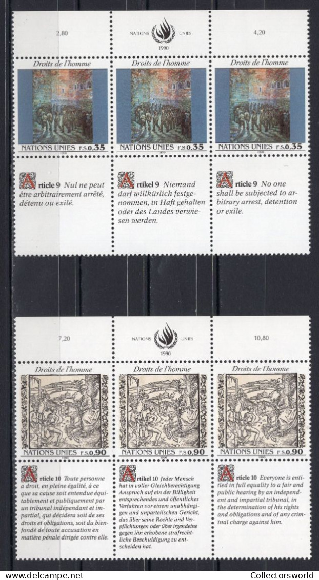 United Nations Geneva 1990 Serie 2v In Block Of 3 Human Rights MNH - Neufs