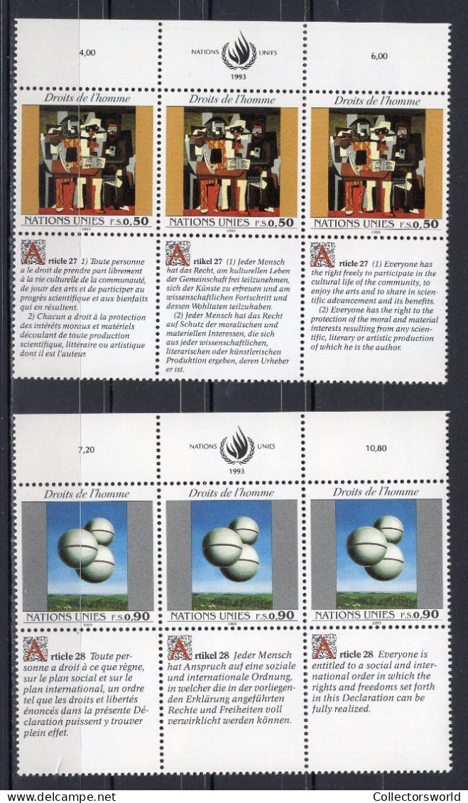 United Nations Geneva 1993 Serie 2v In Block Of 3 Human Rights MNH - Neufs