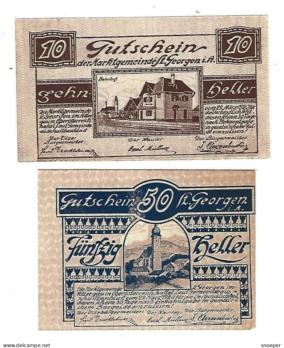 **Austria Notgeld St Georgen Im Attergau  10 +50 Heller  888.1a - Oesterreich