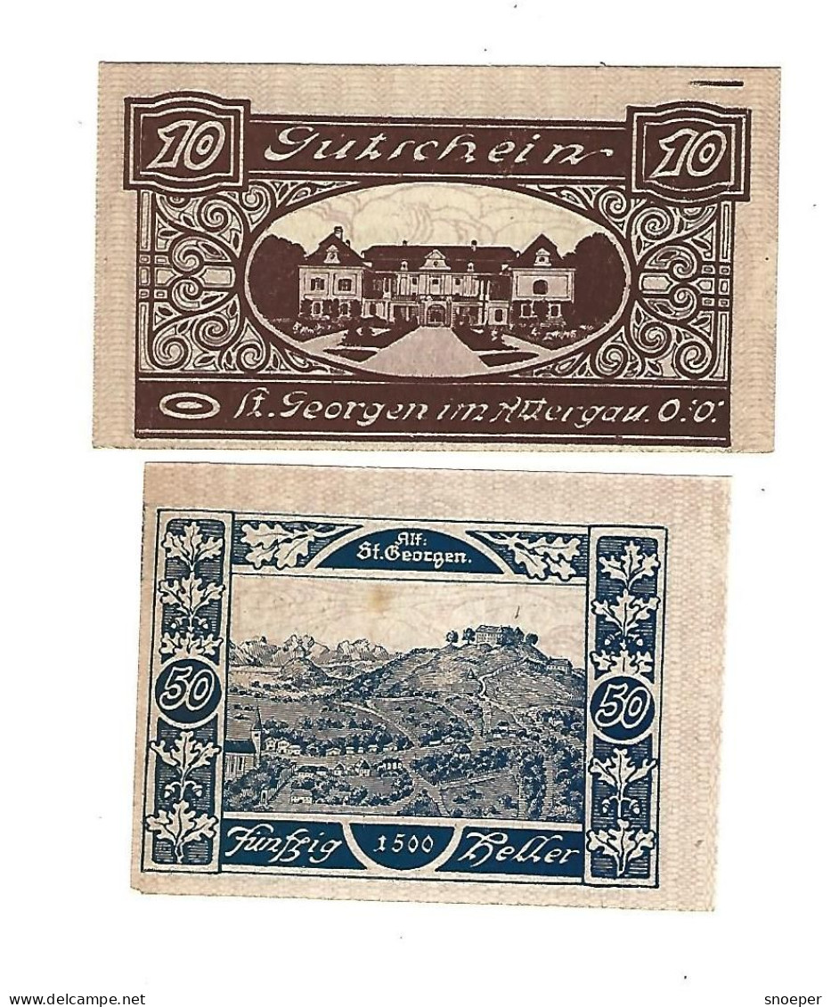 **Austria Notgeld St Georgen Im Attergau  10 +50 Heller  888.1a - Autriche