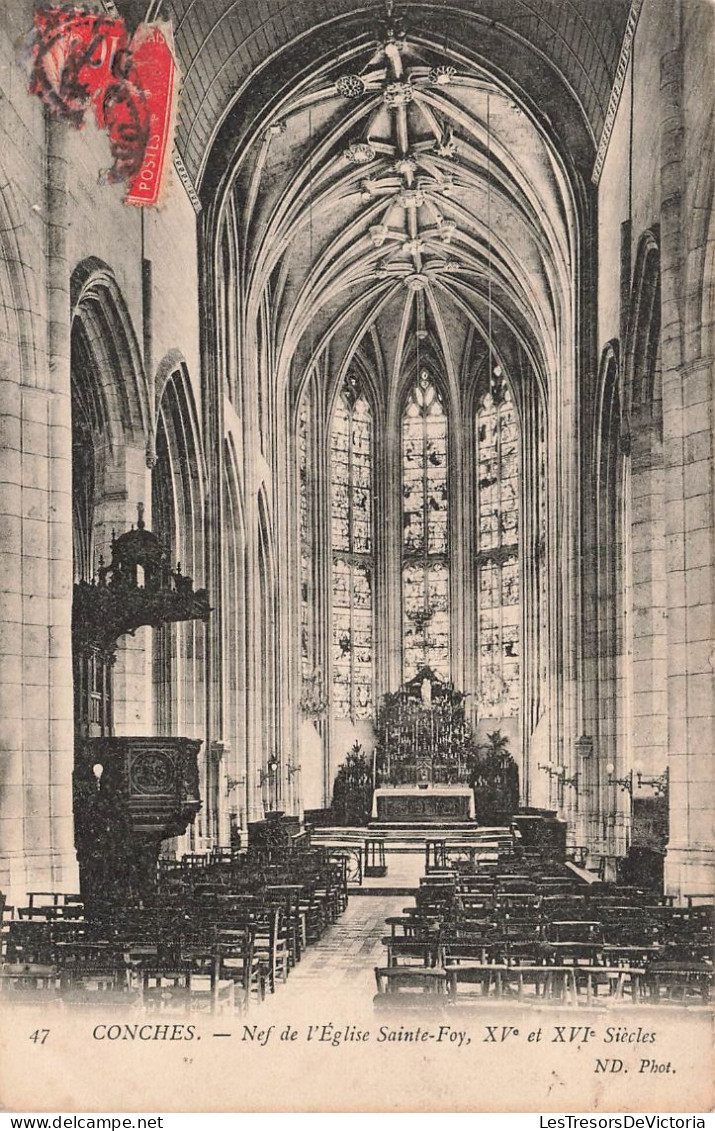 FRANCE - Conches - Nef De L'église Sainte Foy - Carte Postale Ancienne - Conches-en-Ouche