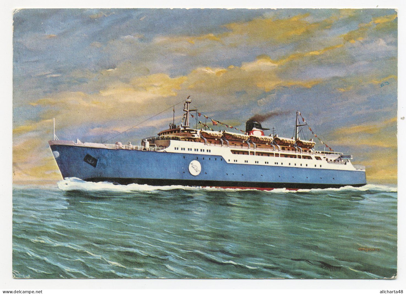 D8043] NAVE TRAGHETTO "CANGURO" Cartolina Pubblicitaria Linee Canguro Viaggiata Ferry-boat Ship - Ferries