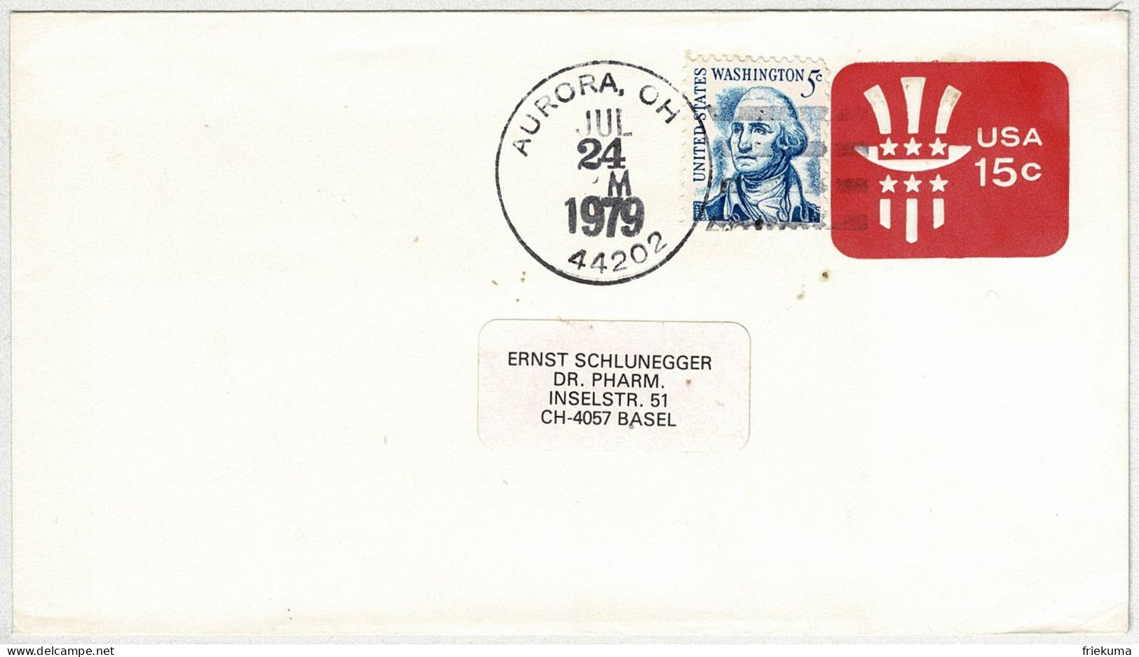  Vereinigte Staaten / USA 1979, Ganzsachen-Brief / Stationery Aurora - Basel (Schweiz) - 1961-80
