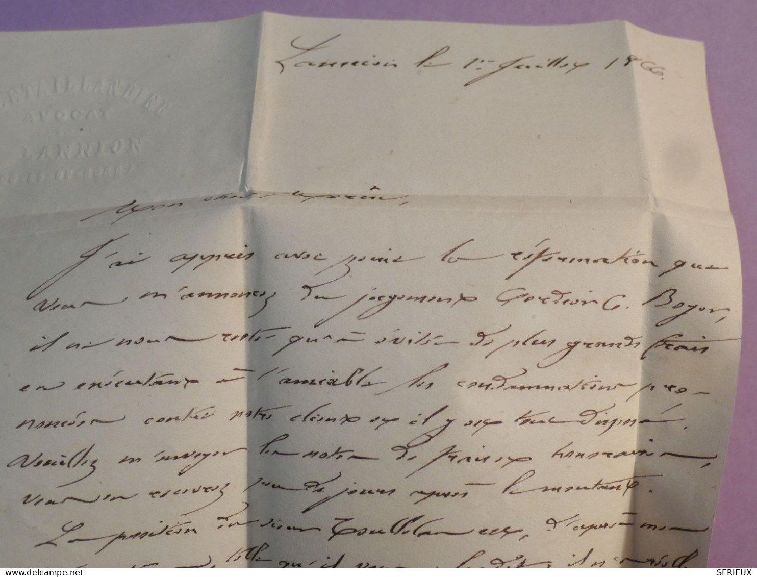 DL 7 FRANCE BELLE LETTRE  1866  LANNION A RENNES  +N° 22 CACHET CHIFFRE NEUF + ++AFF. INTERESSANT+ - 1849-1876: Klassik