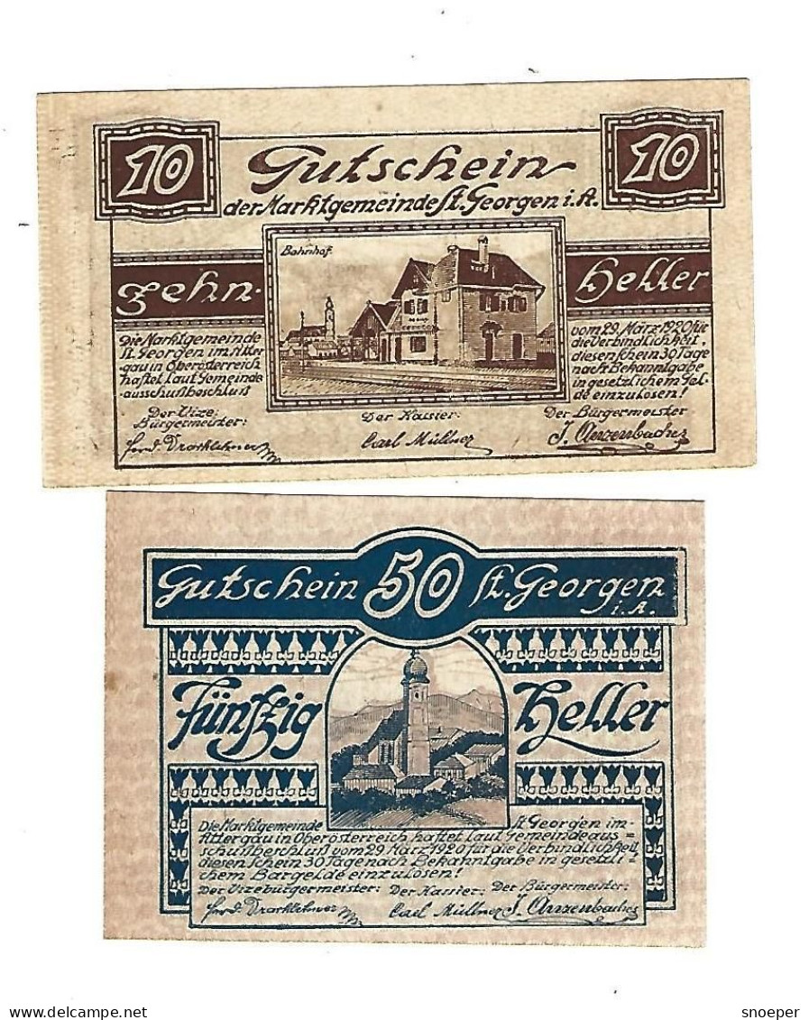 **Austria Notgeld St Georgen Im Attergau  10 +50 Heller  888.1a Type 2 Andere Wolken - Oesterreich