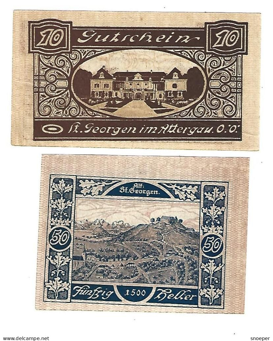 **Austria Notgeld St Georgen Im Attergau  10 +50 Heller  888.1a Type 2 Andere Wolken - Austria