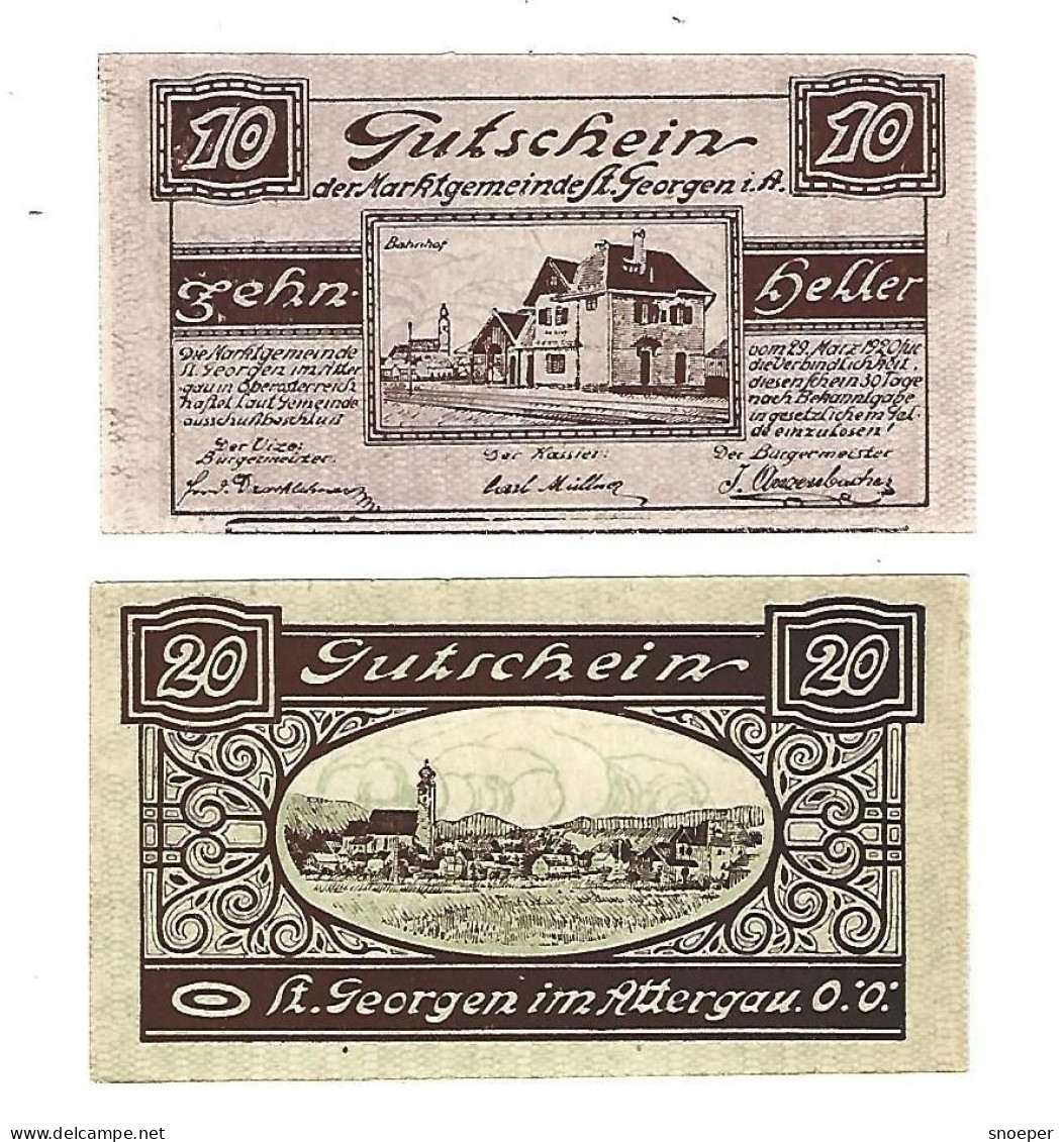 **Austria Notgeld St Georgen Im Attergau  10 +20 Heller  888.1d - Oesterreich