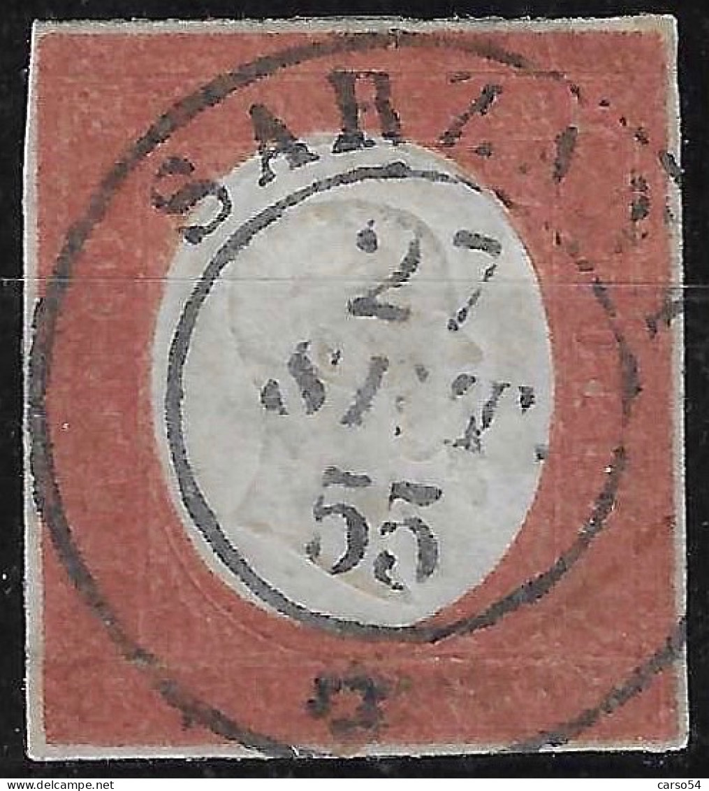 SARDEGNA - 1854 - 40 C. Rosso Mattone Con Annullo Di Sarzana 27 Sett 1855 (Sassone N.9) Valore Cat. 6.500 Eu - Sardaigne