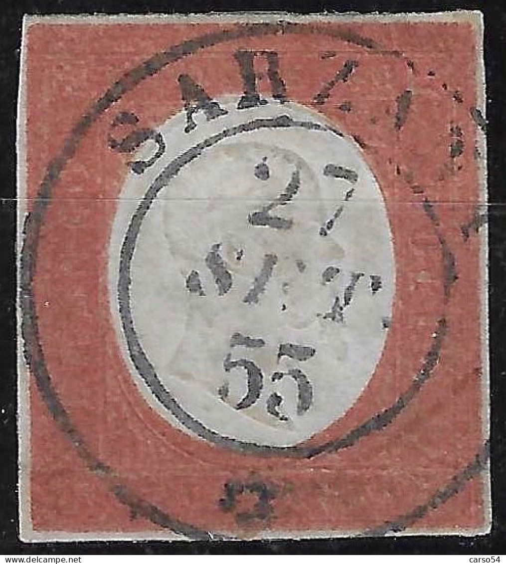SARDEGNA - 1854 - 40 C. Rosso Mattone Con Annullo Di Sarzana 27 Sett 1855 (Sassone N.9) Valore Cat. 6.500 Eu - Sardinia