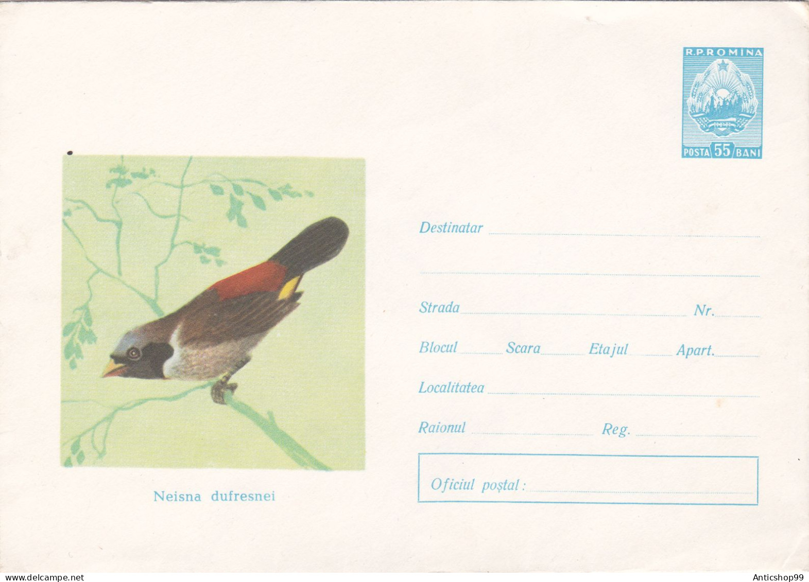 BIRD , UNUSED,   COD. 180/ 1965 , COVERS STATIONERY   ROMANIA - Ganzsachen