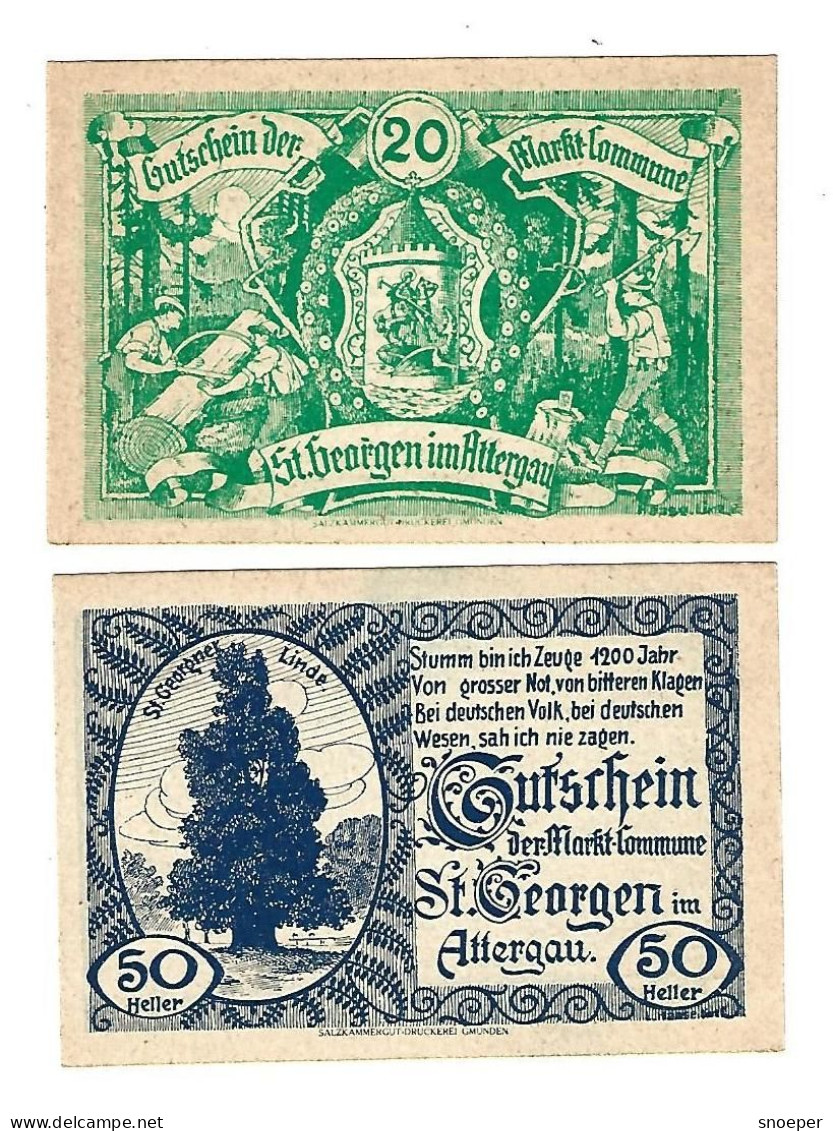 **Austria Notgeld St Georgen Im Attergau  20+50 Heller 889b - Austria