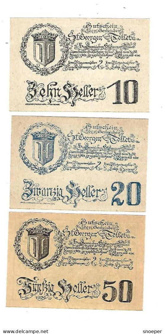 **Austria Notgeld St Georgen Und Tollet Serie Compleet 890  Cat Val 3 Euro - Autriche