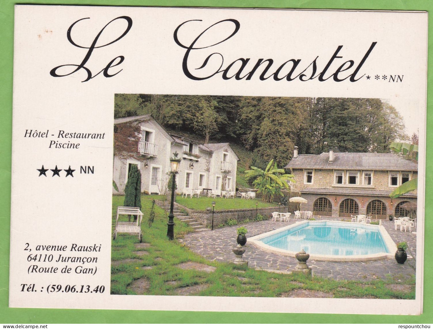 Double Carte CPM Publicitaire JURANCON Hôtel Restaurant LE CANASTEL 64 Pyrénées Atlantiques - Jurancon