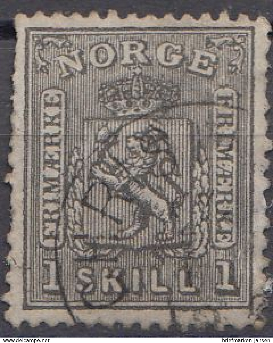 Norwegen Mi.Nr. 11 Freim. Wappen (1 Sk) Gestempelt, Dünn - Gebruikt