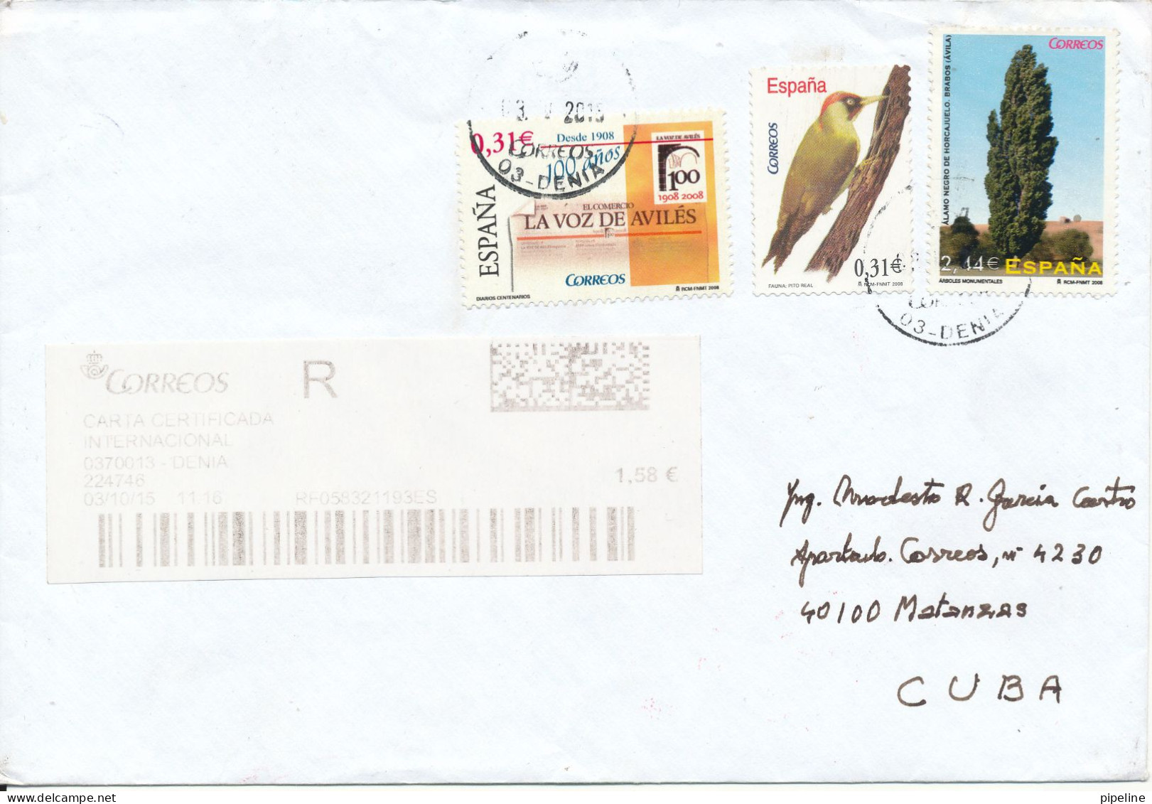 Spain Registered Cover With R Postal Label And Stamps Sent To Cuba 3-10-2015 Topic Stamps - Briefe U. Dokumente