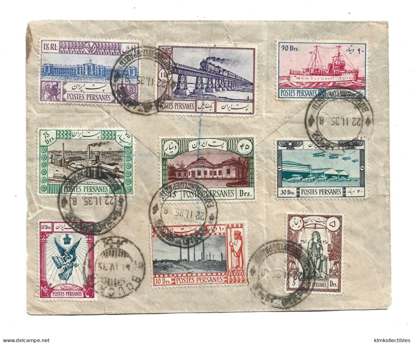 IRAN PERSIA - 1935 BOUCHIR REGISTERED COVER TO ENGLAND - RARE FULL SET NOT COVER REAL CIRCULATION REDIRECTED RETURNED - Iran
