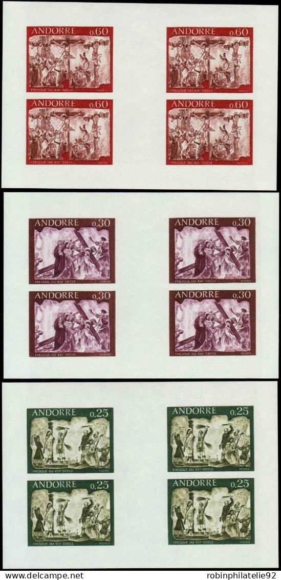 Andorre Non Dentelés N°191/193  Fresque Du 16è Siècle  3 Feuillets De 4 Timbres Non Dentelés Qualité:** Cote:440 - Otros & Sin Clasificación