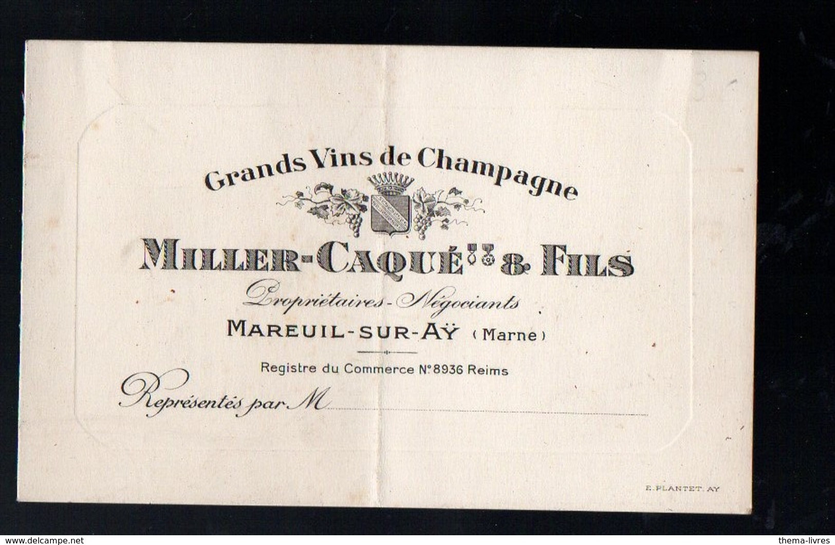 Mareuil Sur Ay (51 Marne) Carte Commerciale Champagne MILLER-CAQUE  (PPP46652) - Pubblicitari