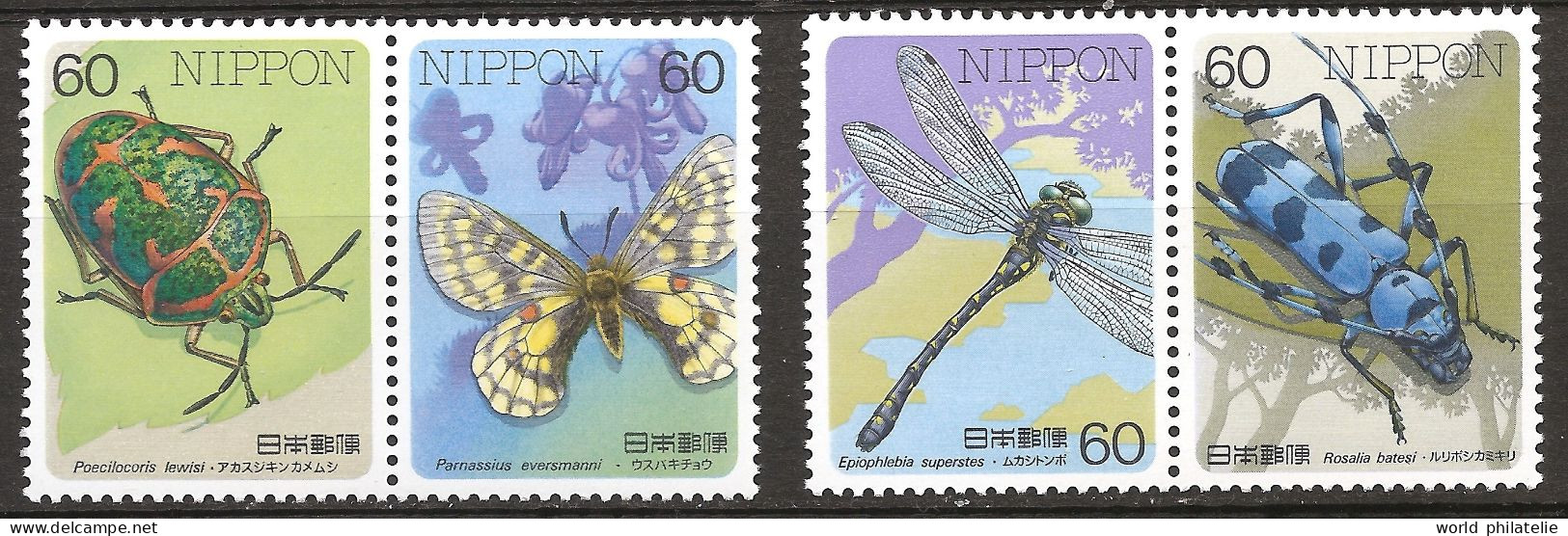 Japon Nippon 1986 N° 1589 / 92 ** Insectes, Coléoptère, Papillon, Libellule Parnassius Punaise Clown Rosalia Epiophlebia - Unused Stamps