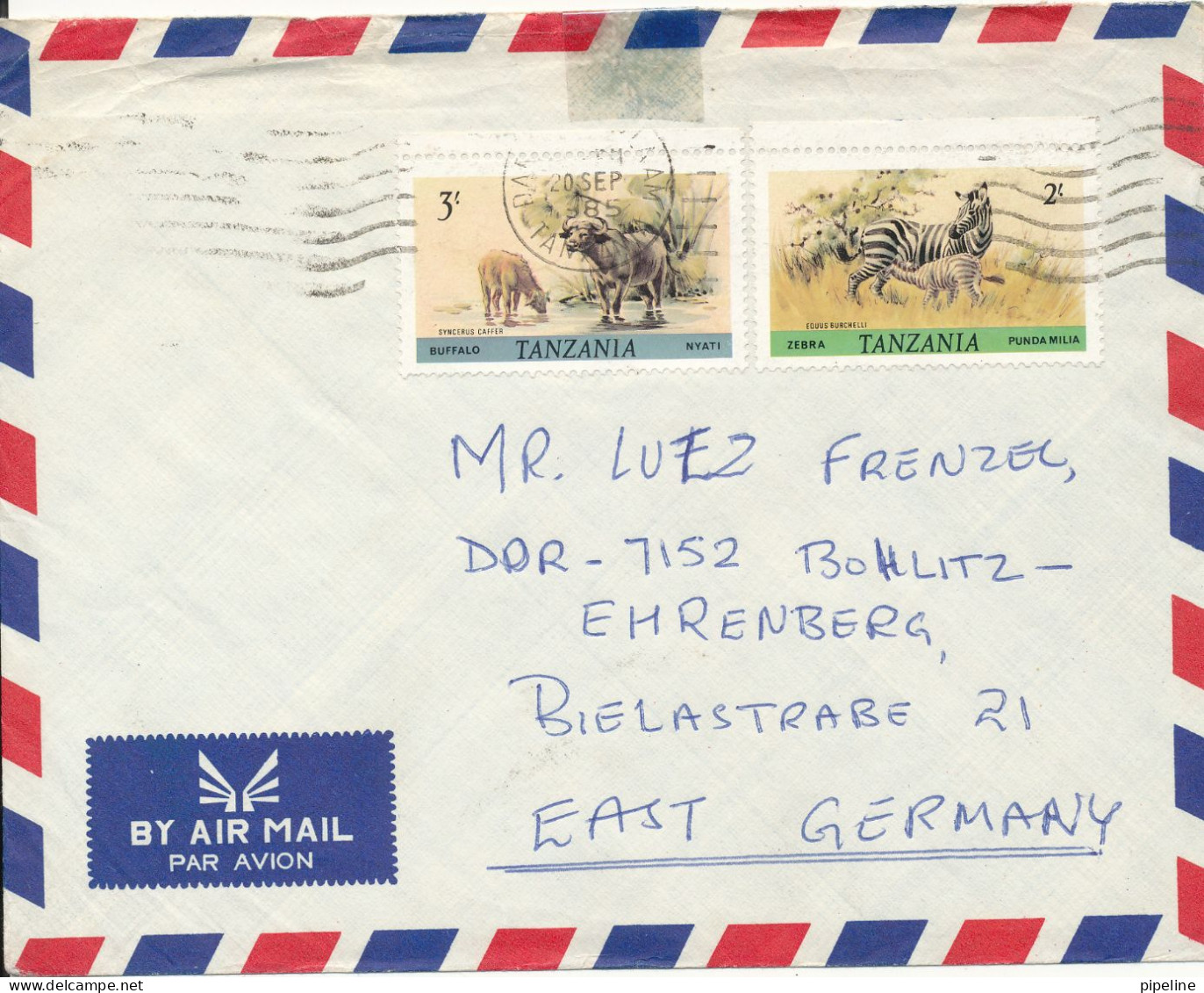 Tanzania Air Mail Cover Sent To Germany 20-9-1985 Topic Stamps Wild Animals - Tanzania (1964-...)