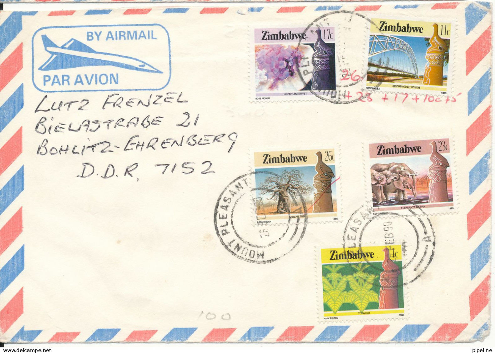 Zimbabwe Air Mail Cover Sent To Germany 26-2-1990 Topic Stamps - Zimbabwe (1980-...)