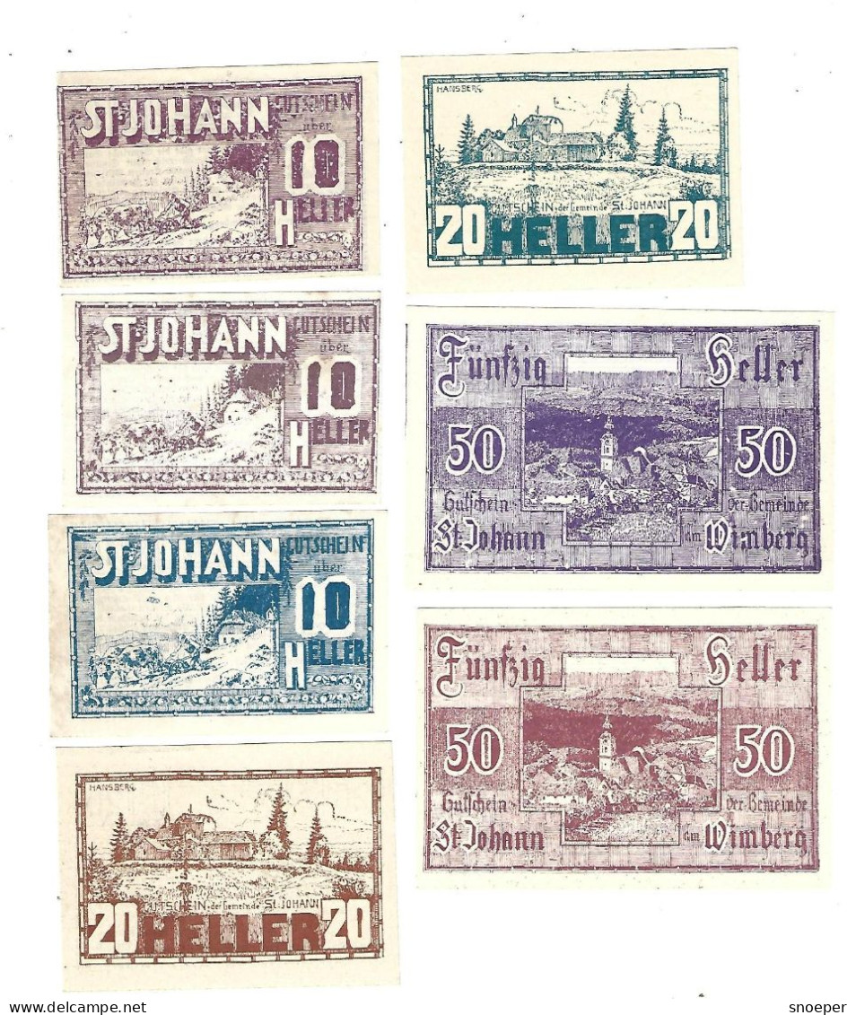 **Austria Notgeld St Johann Am Wimberg  894a+b+c+e+g+i+j  Cat Val 7 Euro - Austria