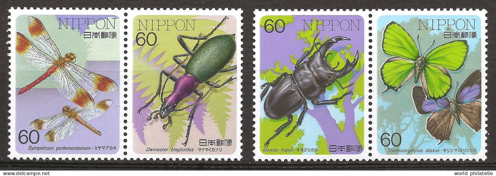 Japon Nippon 1986 N° 1596 / 9 ** Insectes, Coléoptère, Papillon, Libellule, Sympétrum Du Piémont, Damaster, Dorcus Hopei - Neufs
