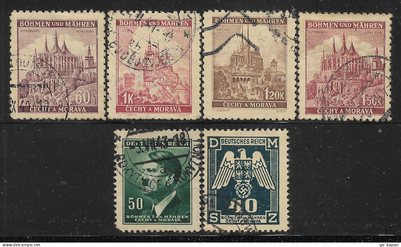 1939-1943 BOHEMIA & MORAVIA Set Of 6 USED STAMPS (Michel # 27,28,41,69b,92,Official 14) - Used Stamps