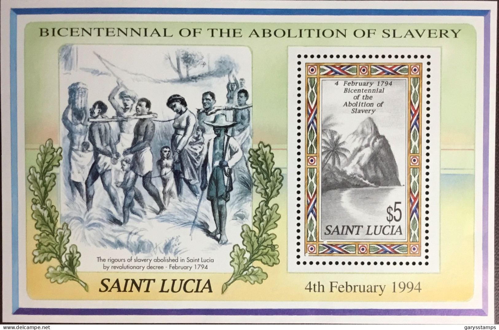 St Lucia 1994 Abolition Of Slavery Anniversary Minisheet MNH - St.Lucia (1979-...)