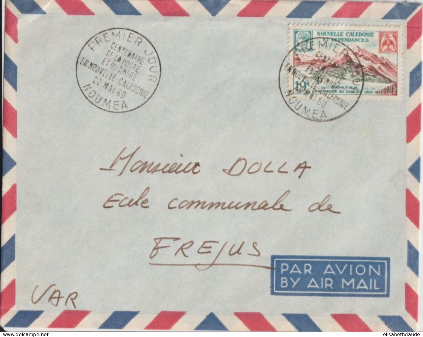 NOUVELLE CALEDONIE - 1960 - ENVELOPPE FDC Par AVION De NOUMEA => FREJUS - Storia Postale