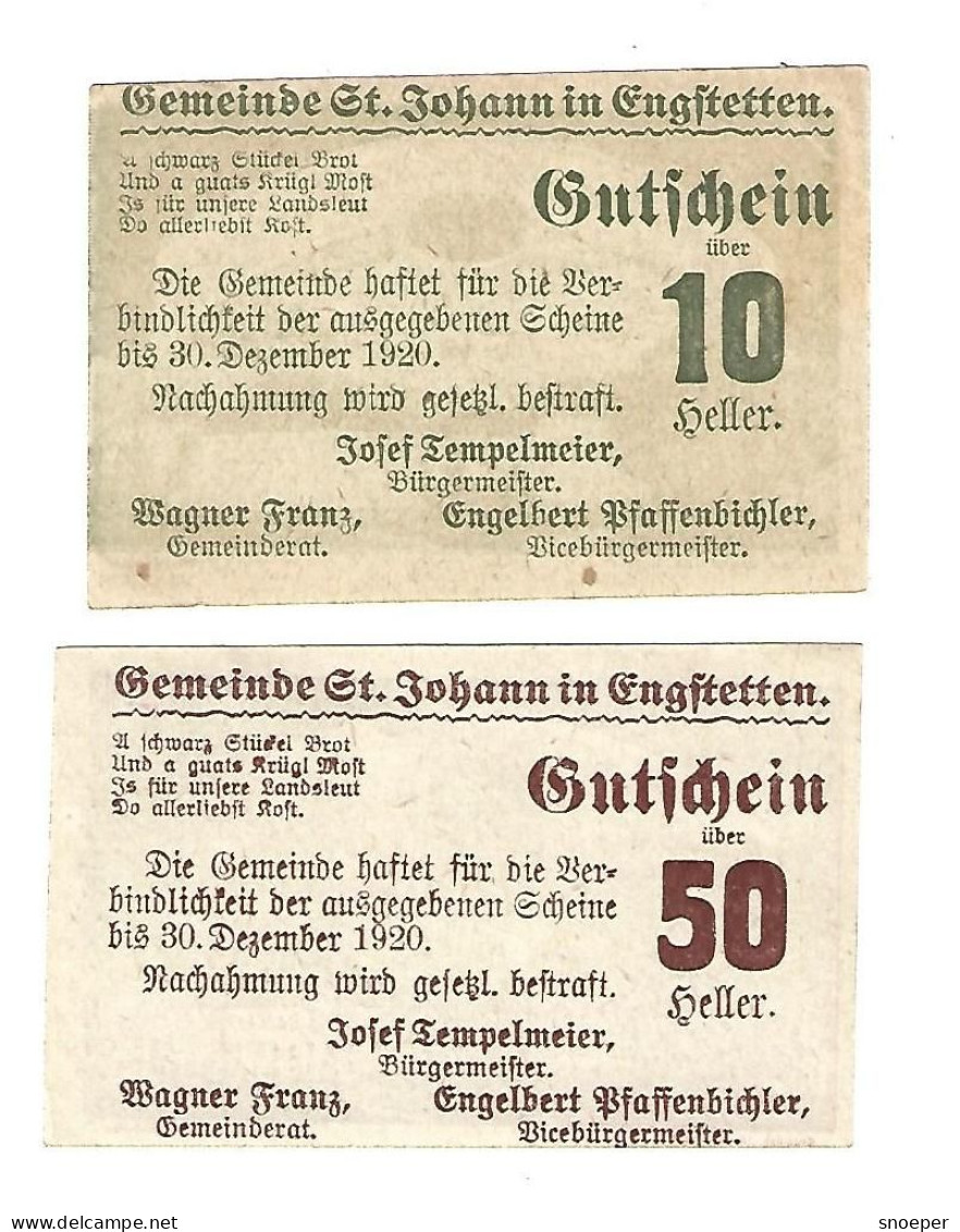 **Austria Notgeld St Johann Im Engstten 10+50 Heller 897c Cat Val 2 Euro - Oesterreich