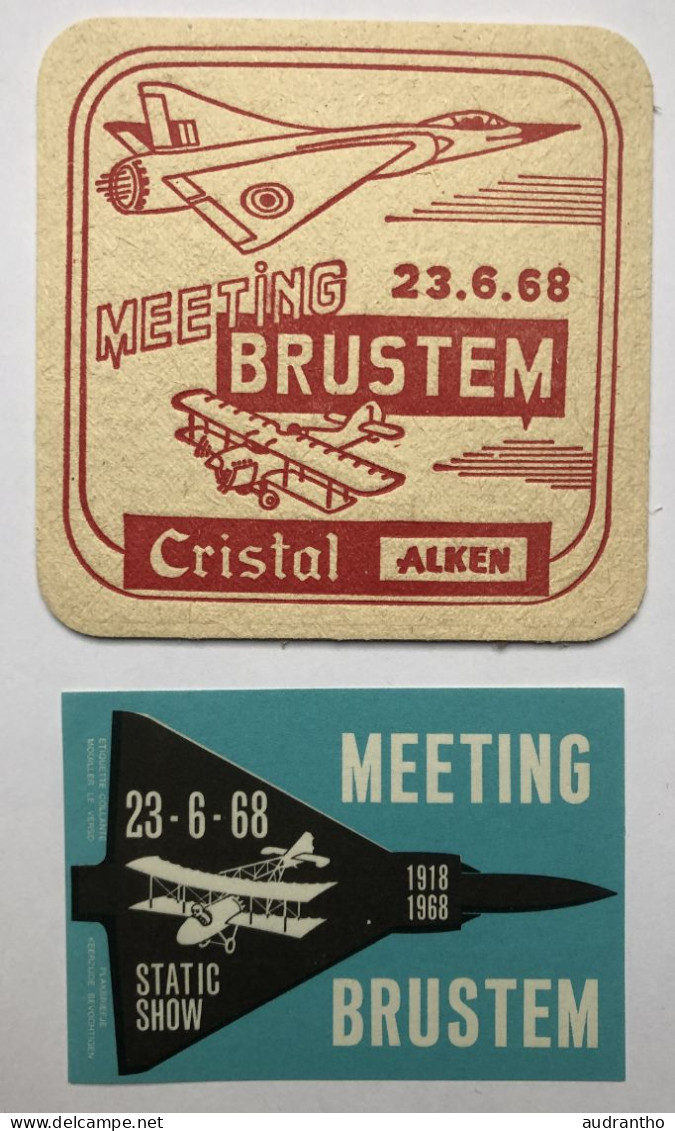 Sous Verre + étiquette - Aviation - Meeting Base Aériennde Brustem 23 Juin 1968 - Bière Cristal Alken - Coasters