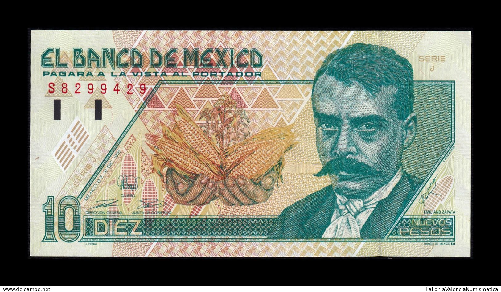 México 10 Pesos Emiliano Zapata 1992 Pick 99 Serie J Sc Unc - Mexique