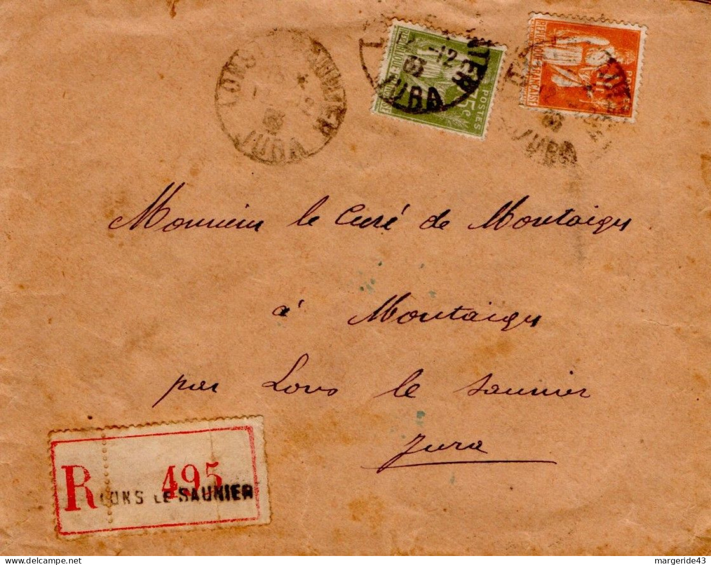 AFFRANCHISSEMENT COMPOSE SUR LETTRE RECOMMANDEE DE LONS LE SUNIER JURA 1933 - Posttarife