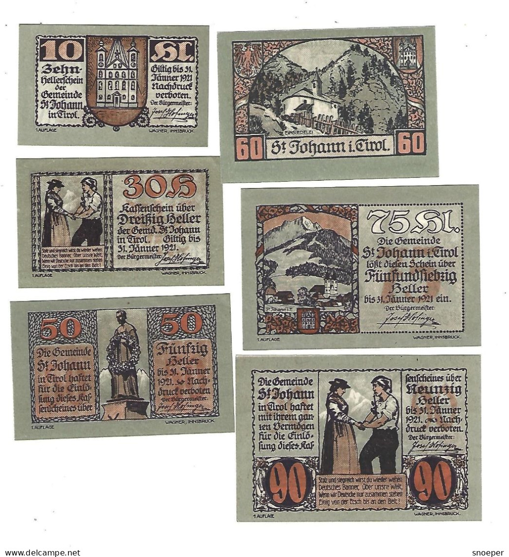 **Austria Notgeld St Johann Im  Tirol  Serie Compleet 898a Cat Val 6 Euro - Oesterreich