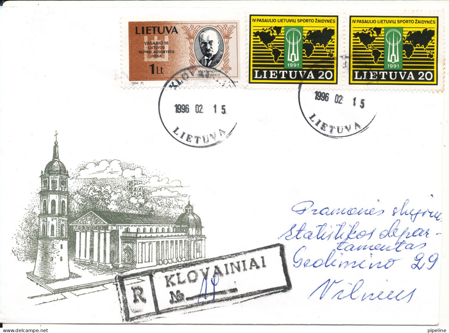 Lithuania Registered Cover Sent To Vilnius Klovainiai 15-2-1996 - Litauen