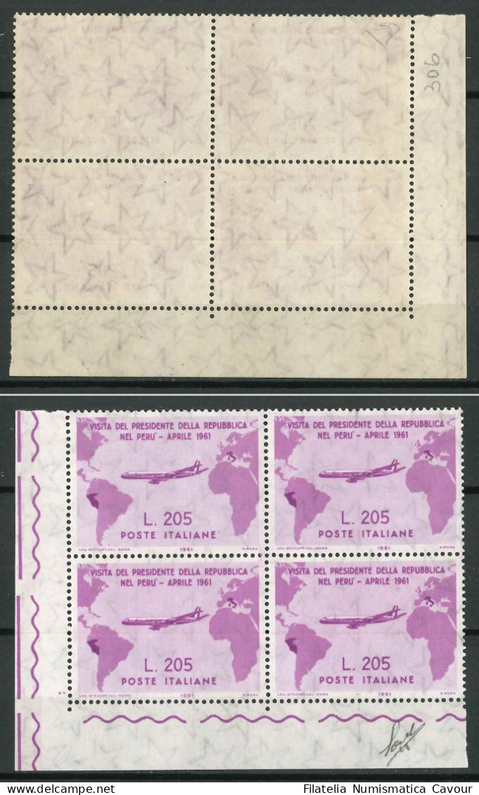 1961 - ** (Catalogo Sassone N.° 918/920 + 921 ) QUARTINA ANGOLO FOGLIO CENTRATURA 10/10 - 1961-70: Mint/hinged