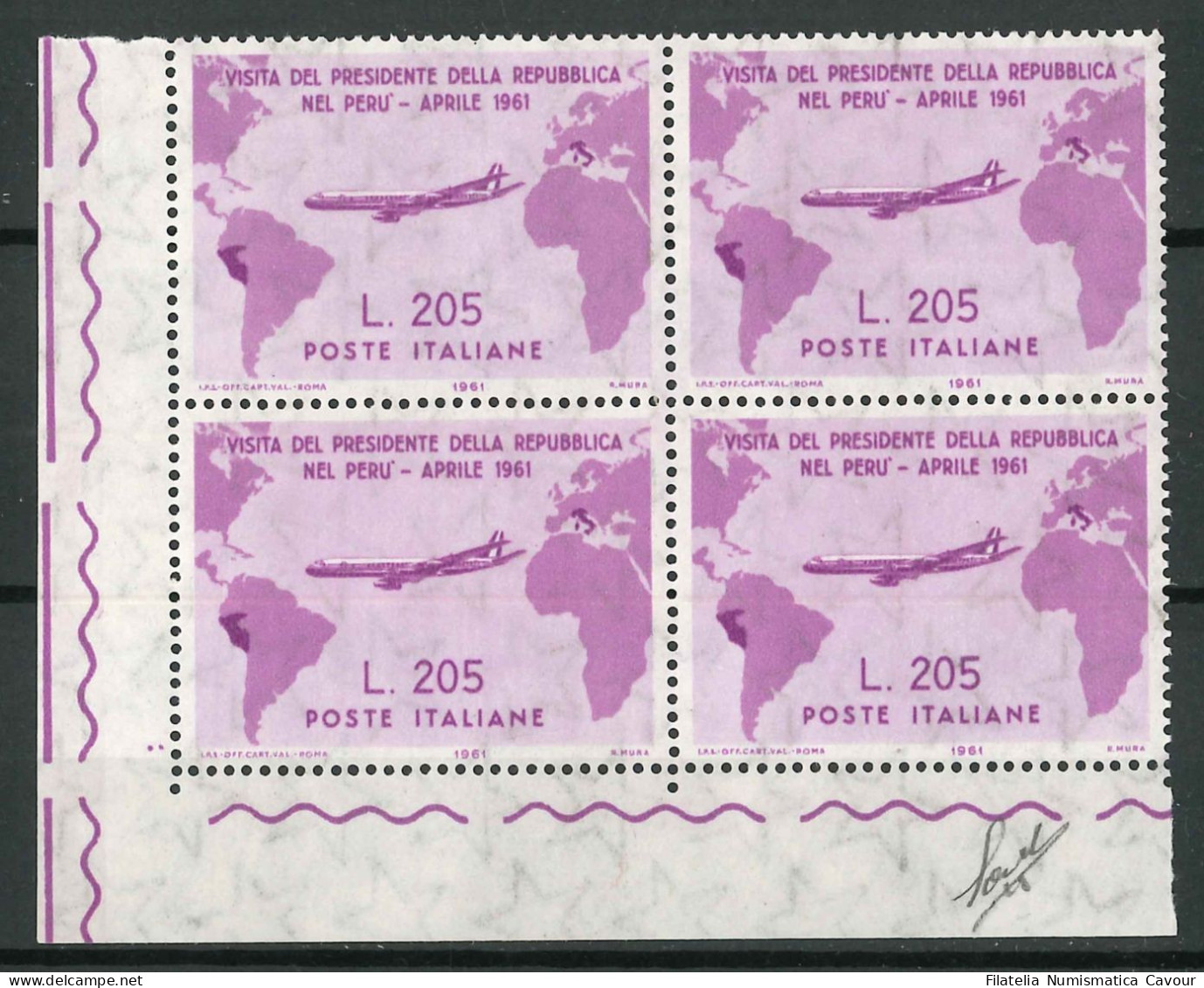 1961 - ** (Catalogo Sassone N.° 918/920 + 921 ) QUARTINA ANGOLO FOGLIO CENTRATURA 10/10 - 1961-70: Mint/hinged