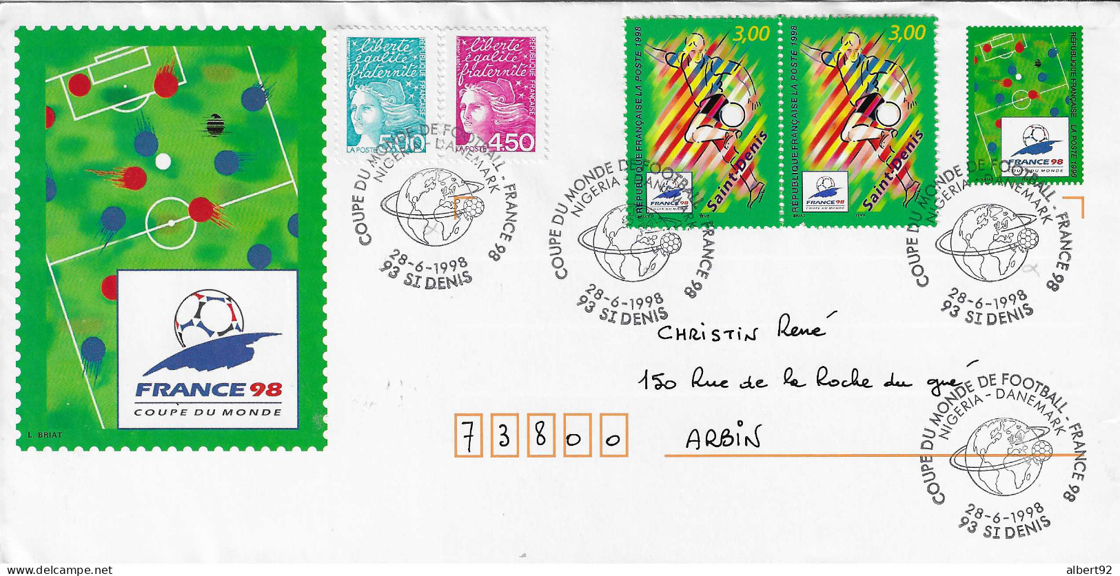 1998 Coupe Du Monde De Football "France 98" 1/8e De Finale Nigéria/ Danemark : Lettre Entier Postal Recommandé - 1998 – Frankreich