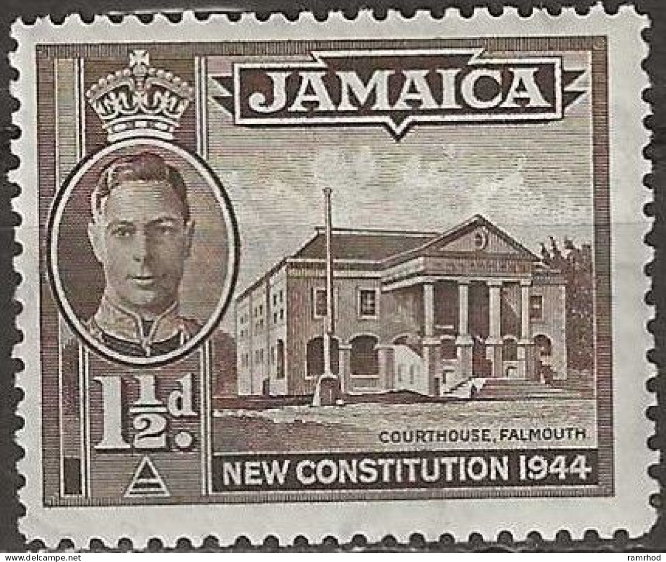 JAMAICA 1945 New Constitution - 11/2d. Courthouse, Falmouth MH - Jamaica (...-1961)