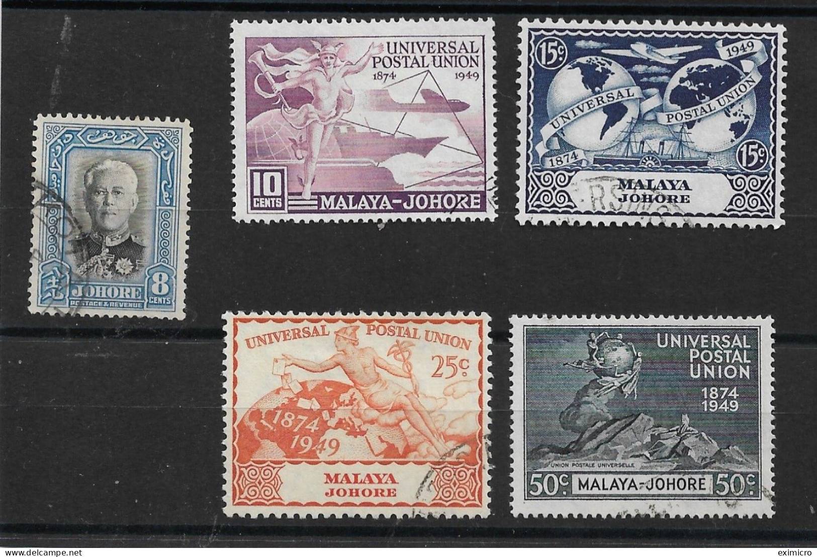 MALAYA - JOHORE 1940 SULTAN + 1949 UPU SETS SG 130, 148/151 FINE USED Cat £14 - Johore