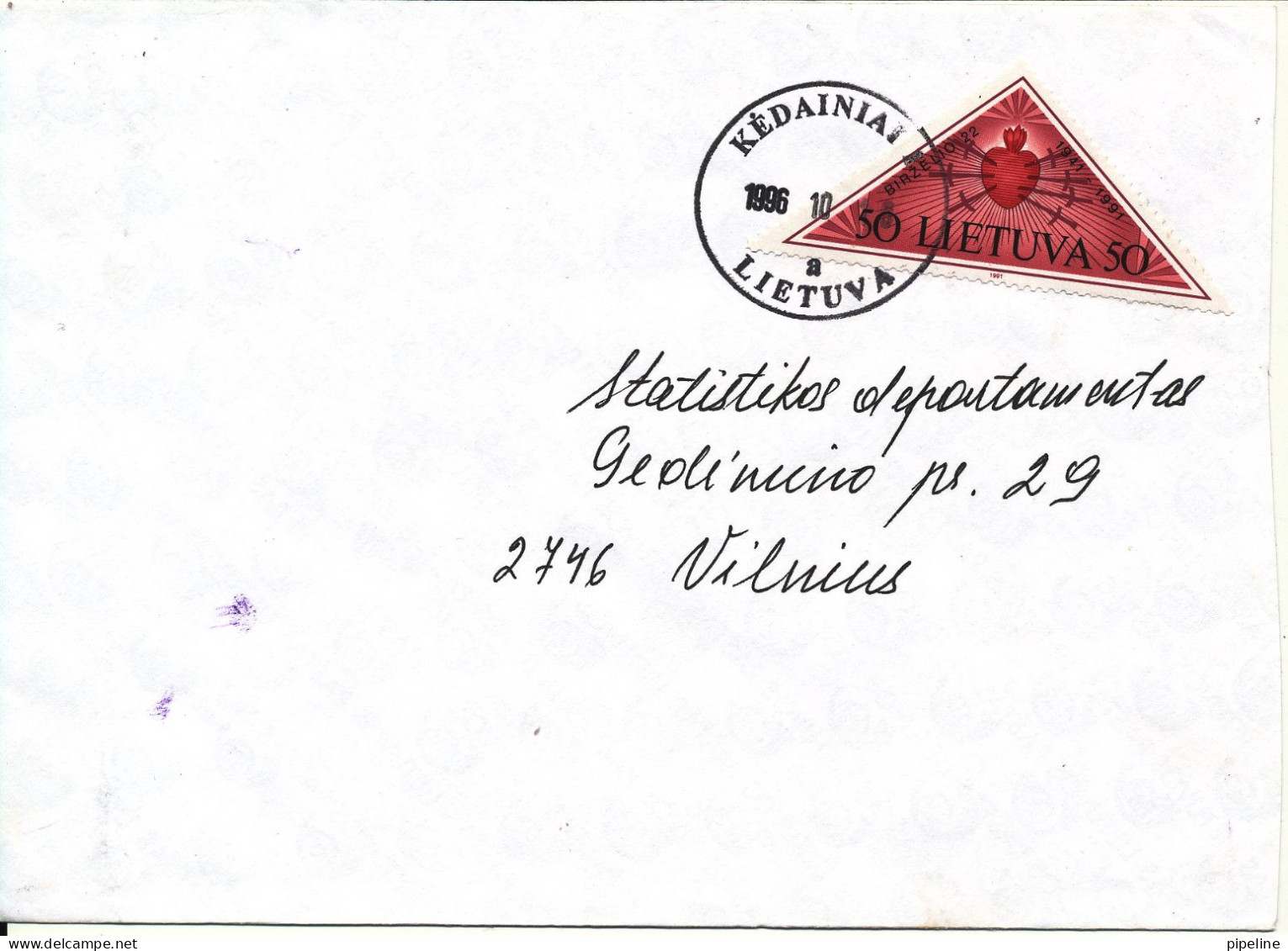 Lithuania Cover Sent To Vilnius Kedainiai 18-10-1996 Single Franked - Litouwen