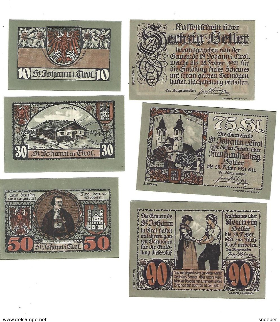 **Austria Notgeld St Johann Im  Tirol  Serie Compleet 898c Cat Val 6 Euro - Austria