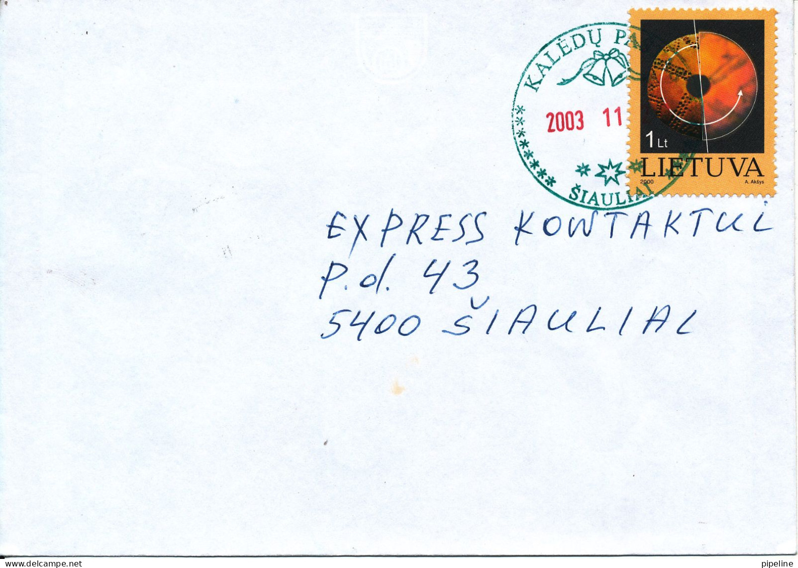 Lithuania Cover Sent To Siauliai Siauliai 2-11-2003 Single Franked Special Christmas Postmark - Litauen