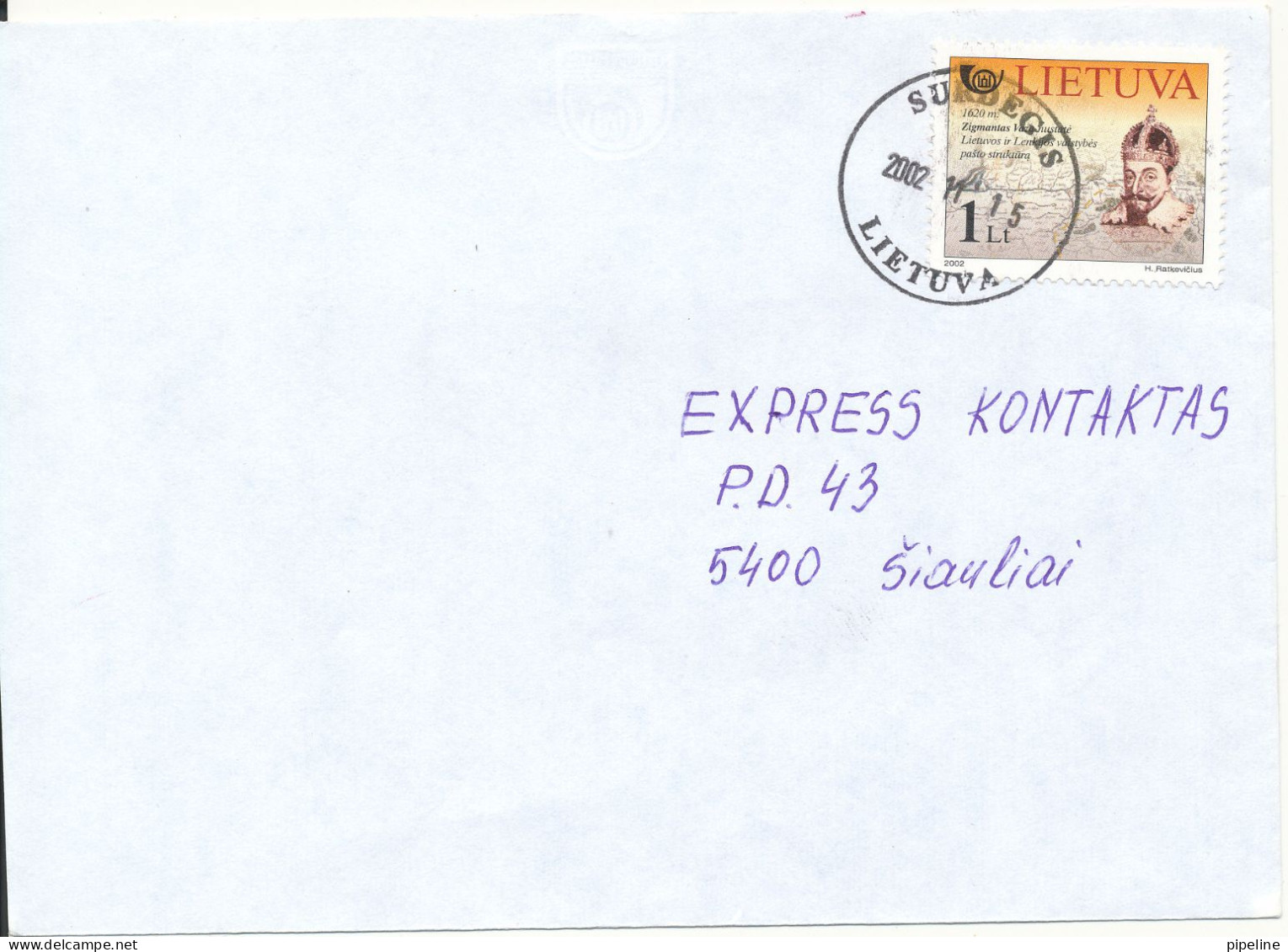 Lithuania Cover Sent To Siauliai Surdegis 15-11-2002 Single Franked - Litauen