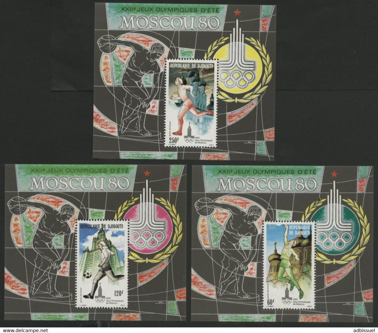 DJIBOUTI 3 BLOCS SPECIAUX COTE 40 € POSTE AERIENNE N° 135 à 137 MNH ** Jeux Olympiques Olympic Games MOSCOU Москва TB/VG - Summer 1980: Moscow