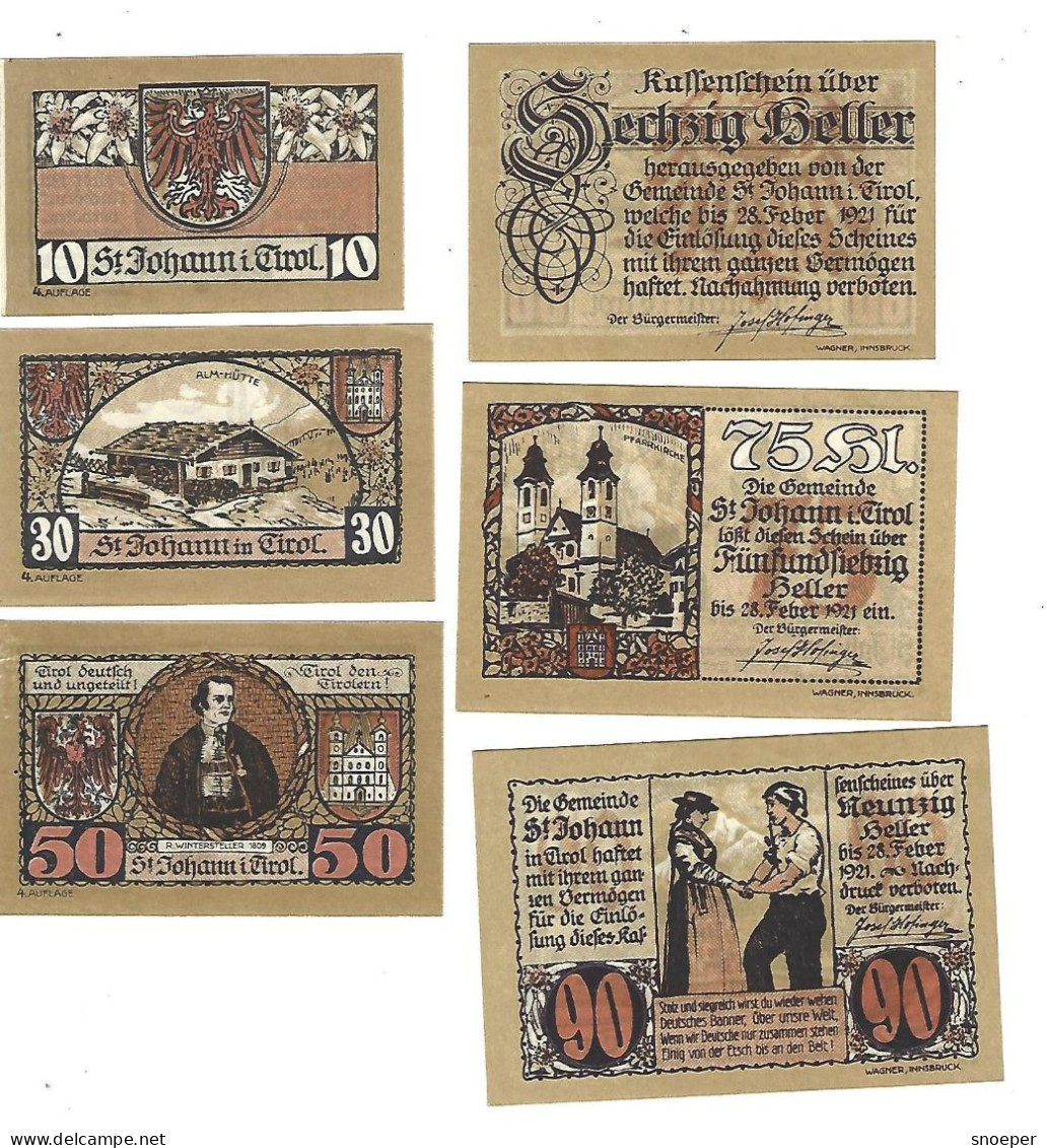 **Austria Notgeld St Johann Im  Tirol  Serie Compleet 898d Cat Val 6 Euro - Austria