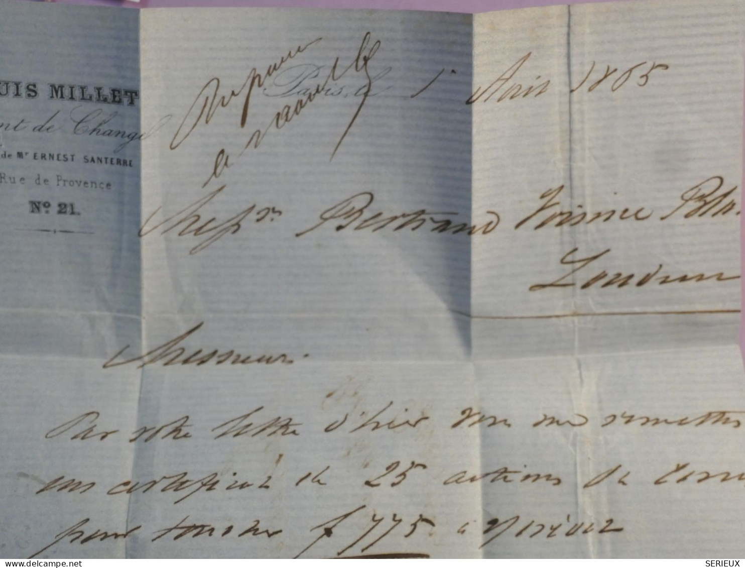 DL 7 FRANCE BELLE LETTRE CURIOSITé  1865 ETOILE DE PARIS  BOURSE SANS N°   + N° 22+ ++AFF. INTERESSANT+ - 1849-1876: Periodo Classico