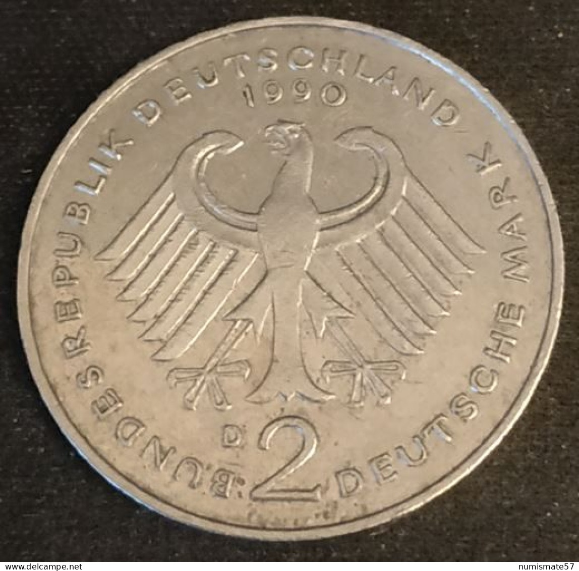 ALLEMAGNE - GERMANY - 2 DEUTSCHE MARK 1990 D - Ludwig Erhard - KM 170 - 2 Marchi