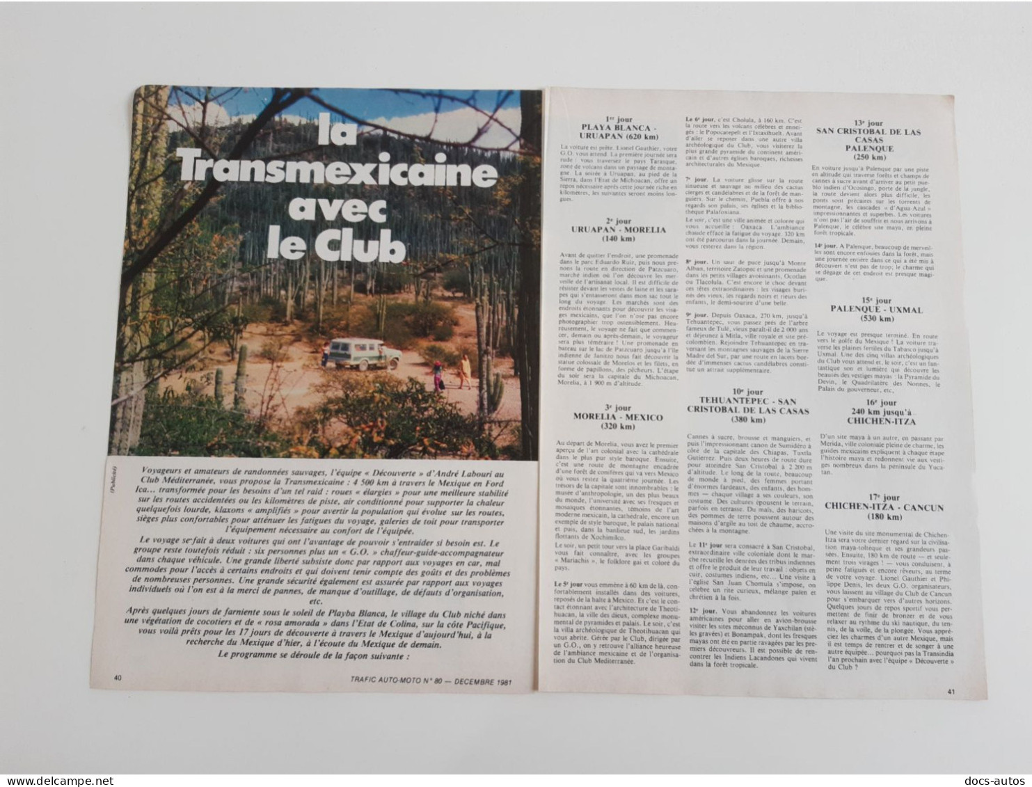 La Transmexicaine Avec Le Club Meditérannée - Coupure De Presse Automobile - Altri & Non Classificati